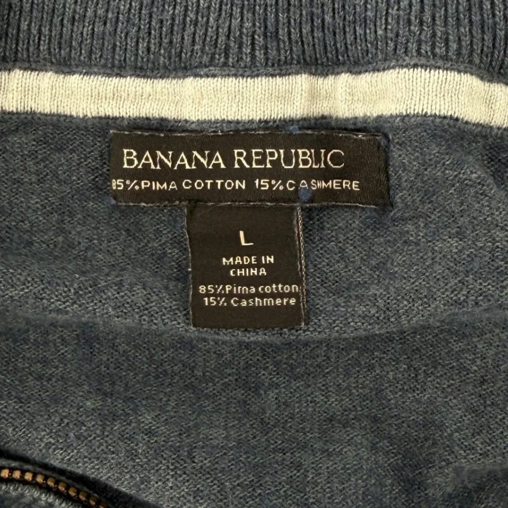 Banana Republic Men's Blue Heather 1/4 Zip Pullover Sweater Cashmere Blend Large